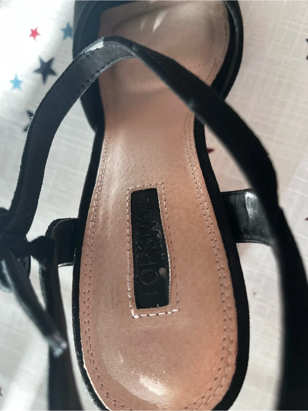 Topshop Black Platform Block Heels with Woven Contrast in Really Nice Condition